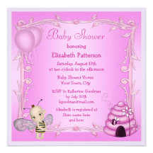 Cute Baby Bee & Beehive Pink Baby Shower Invites