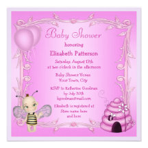 Cute Baby Bee & Beehive Pink Baby Shower Invites