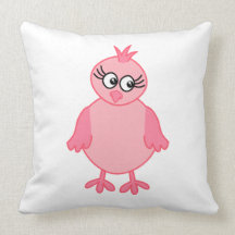 Cute Baby Bird, Pink. Throw Pillows