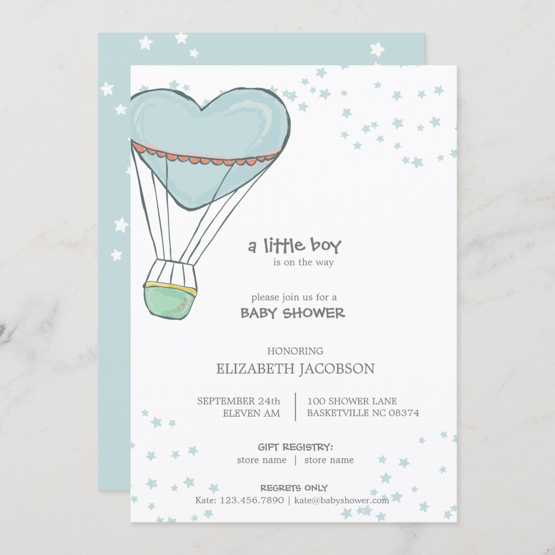 Cute Baby Blue Hot Air Balloon Baby Shower Invitation Zazzle