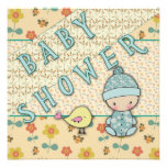 Cute Baby Boy and Bird Baby Shower Invitations