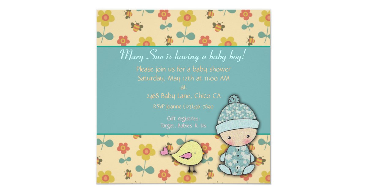 Cute Baby Boy and Bird Baby Shower Invitations Zazzle