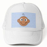 Cute Baby Boy. Blue Check Background. hats