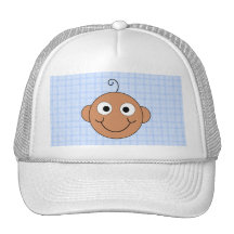 Cute Baby Boy. Blue Check Background. Hat