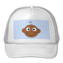 Cute Baby Boy. Blue Check Background. Hat
