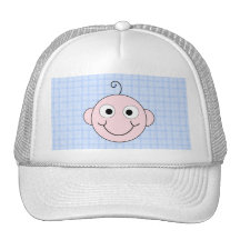 Cute Baby Boy. Blue Check Background. Trucker Hats