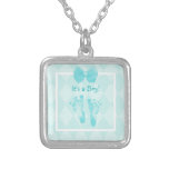 Cute Baby Boy Footprints Baby Shower Blue Ribbon Jewelry