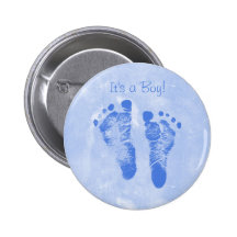 Cute Baby Boy Footprints Birth Announcement Buttons