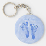 Cute Baby Boy Footprints Birth Announcement Key Chain