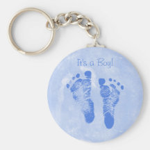 Cute Baby Boy Footprints Birth Announcement Key Chain