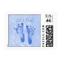 Cute Baby Boy Footprints Birth Announcement Stamp
