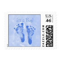 Cute Baby Boy Footprints Birth Announcement Stamp