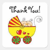 Cute baby boy & girl twins thank you square sticker