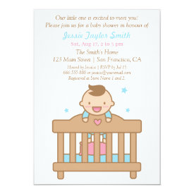 Cute Baby Boy in Cot Baby Shower Invitations
