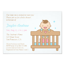 Cute Baby Boy in Cot Baby Shower Invitations