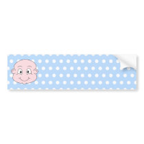 Cute Baby Boy, on blue polka dot pattern. Bumper Sticker