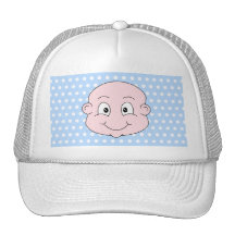 Cute Baby Boy, on blue polka dot pattern. Trucker Hat