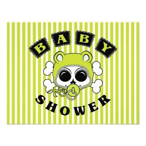 Cute Baby Boy Skull - Lime Green Invitations