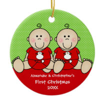 Cute Baby Boy Twin's First Christmas Ornament