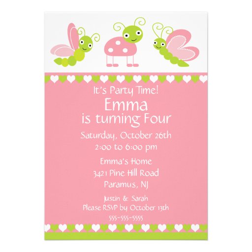 Cute Baby Bugs Birthday Invitation (front side)