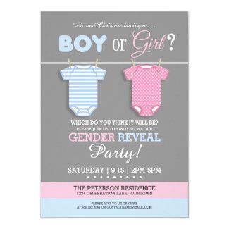 Cute Baby Clothes Gender Reveal 5" X 7" Invitation Card