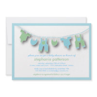 Cute Baby Clothes on the Line for Boy Baby Shower Custom Invite