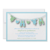 Cute Baby Clothes on the Line for Boy Baby Shower Custom Invite