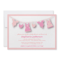 Cute Baby Clothes on the Line for Girl Baby Shower Personalized Announcement
