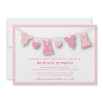 Cute Baby Clothes on the Line for Girl Baby Shower Personalized Announcement