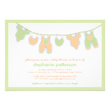 Cute Baby Clothes on the Line Neutral Baby Shower Personalized Announcements