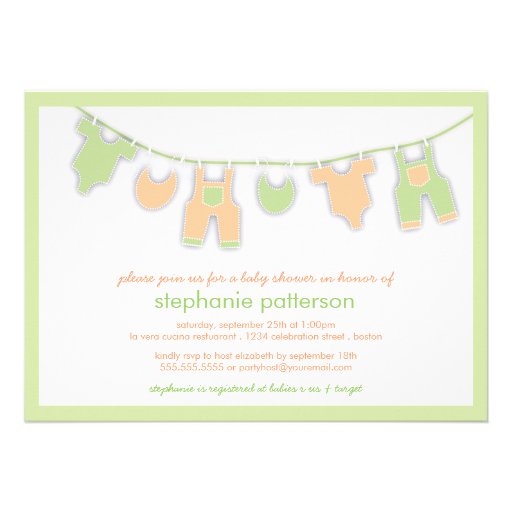 Cute Baby Clothes on the Line Neutral Baby Shower Personalized Announcements