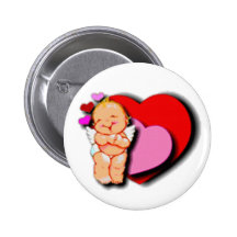 Cute Baby Cupid With Hearts Pinback Buttons