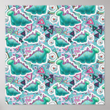Cute Baby Dinosaurs Pattern Posters