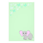 Cute Baby Elephant And Butterflies Stationery