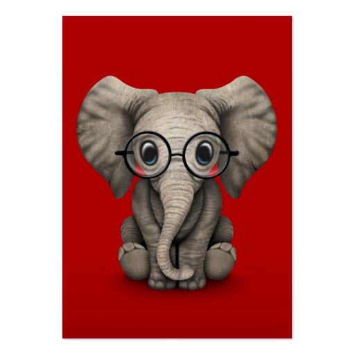 Cute Baby Elephant with Reading Glasses Red Business Card Templates (front side)