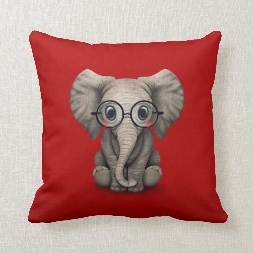 Cute Baby Elephant with Reading Glasses Red Throw Pillow Zazzle