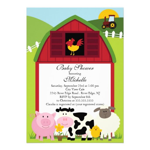 Cute Baby Farm Animals Baby Shower Invitation (front side)