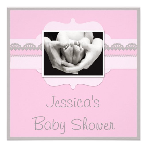 Cute Baby Feet Pink Baby Shower Add Your Photo Personalized Invites