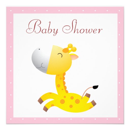 Cute Baby Giraffe Pink Baby Shower Invitations
