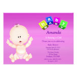 Cute Baby Girl Baby Blocks Shower Invitation