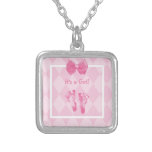 Cute Baby Girl Footprints Birth Announcement Necklaces