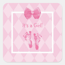 Cute Baby Girl Footprints Birth Announcement Square Stickers