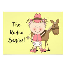 Cute Baby Girl & Horse Pony Custom Western Birth Card