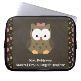 Cute Baby Girl Owl, Pink/Green/Brown Laptop Sleeve