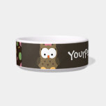 Cute Baby Girl Owl, Pink/Green/Brown Cat Water Bowl