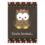 Cute Baby Girl Owl with Pink Bow invitations