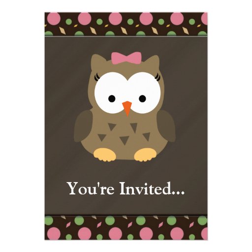 Cute Baby Girl Owl with Pink Bow Announcements