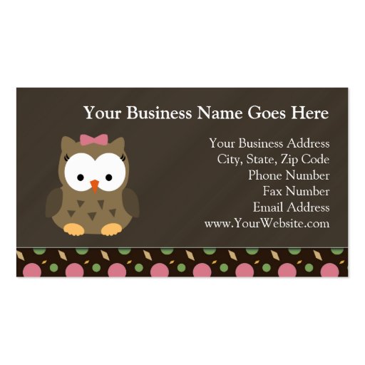 Cute Baby Girl Owl with Pink Bow Business Card