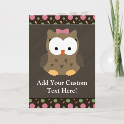 Cute Baby Girl Owl with Pink Bow Cards