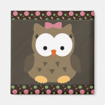 Cute Baby Girl Owl with Pink Bow magnets